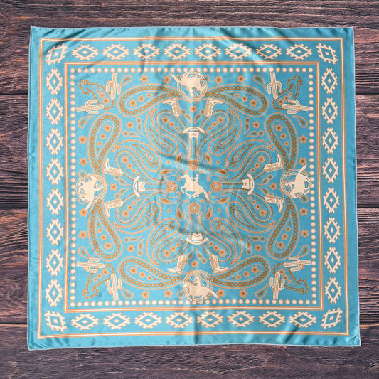 Avery - AVS-901 WESTERN COWBOY PRINT SQUARE WILD RAG 36X36 - Turquoise
