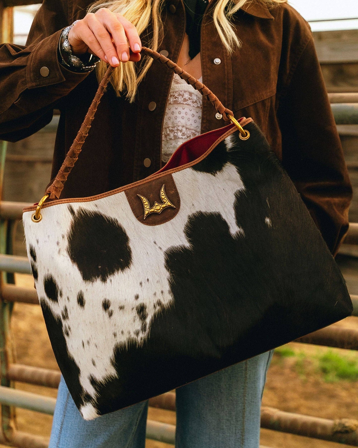 Loyal West - Lw Large Hobo Bag In Black & White Cowhide