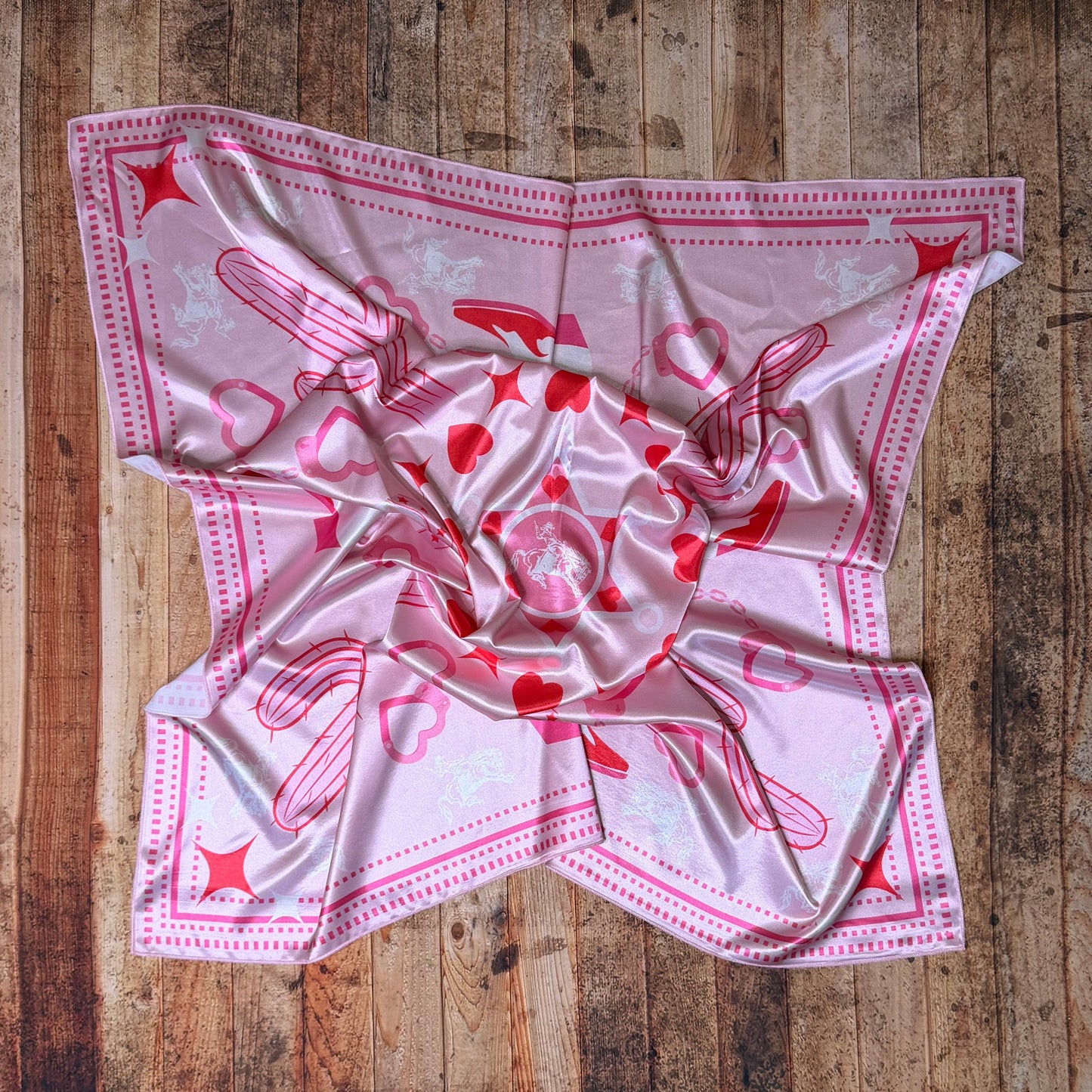 WESTERN BOOTS PRINT SILK WILD RAG 36X36 - Pink/Red