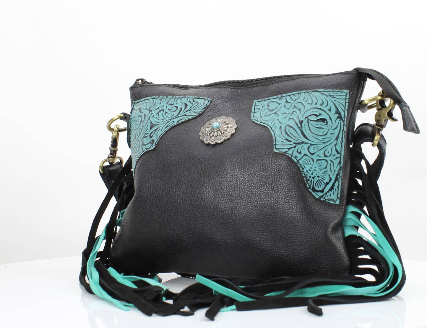 Fringe Concho Crossbody w/ Turquoise Accents