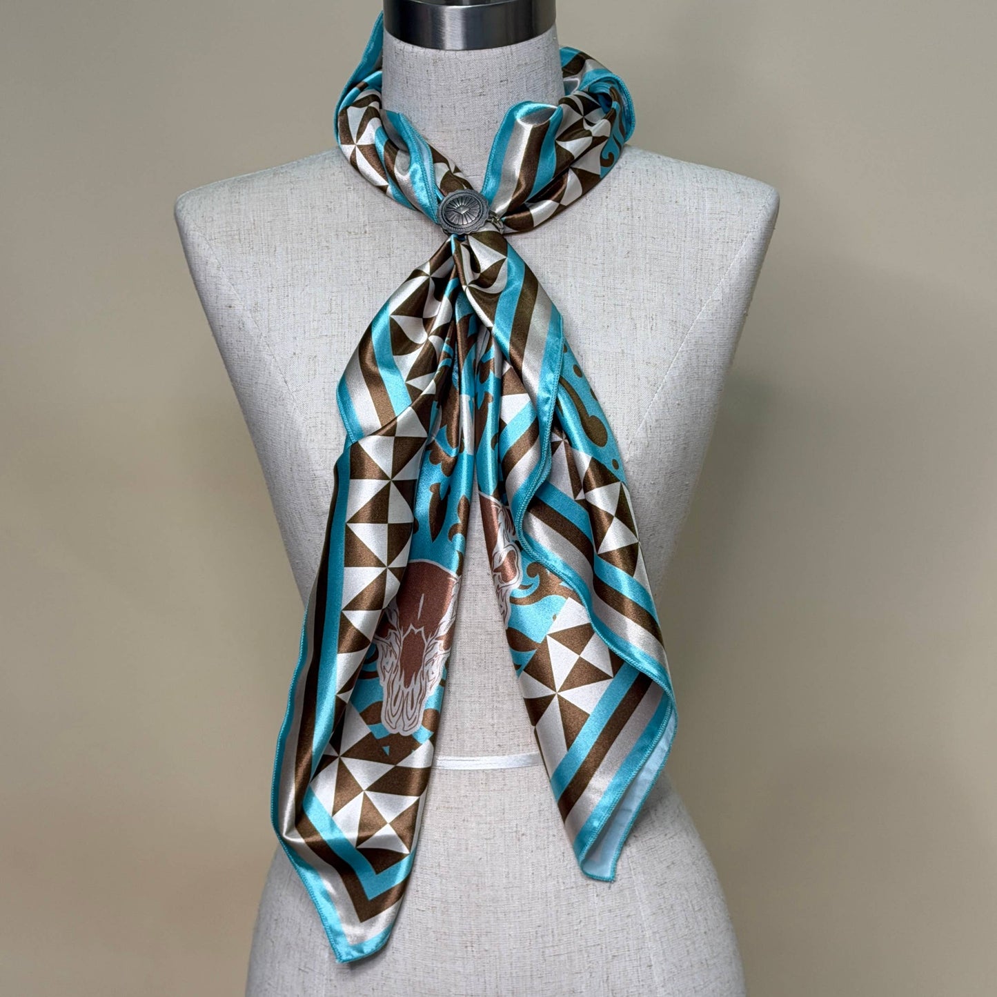 PAILSEY WILD WEST PRINT SILK SCARF 36X36 - Khaki/Jade