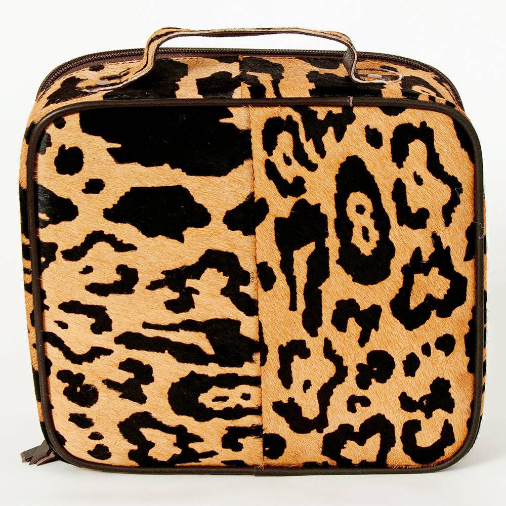 American Darling Leopard Print Cowhide Makeup Bag Travel Organizer - ADBGA226