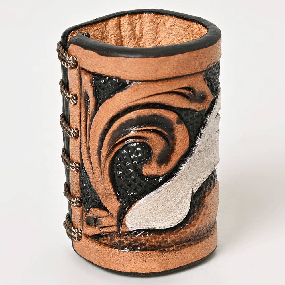 LS Western - Hand Tooled Leather Scarf Ring Vegetable-Tanned Scarf Slide - ADSRG104D