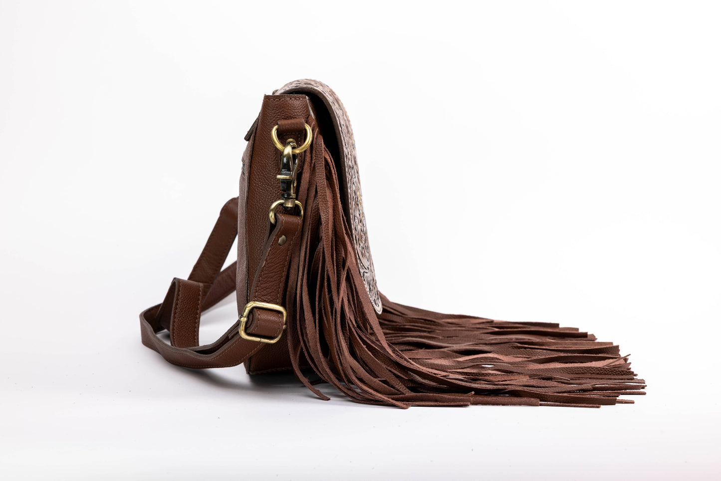 Brown Saddle Purse with Butterfly Fringe