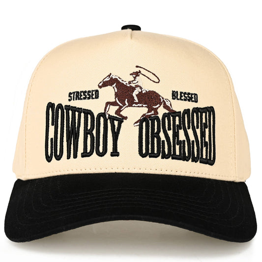 Hana - C.C COWBOY OBSESSED Embroidered Cotton Trucker Cap - Black