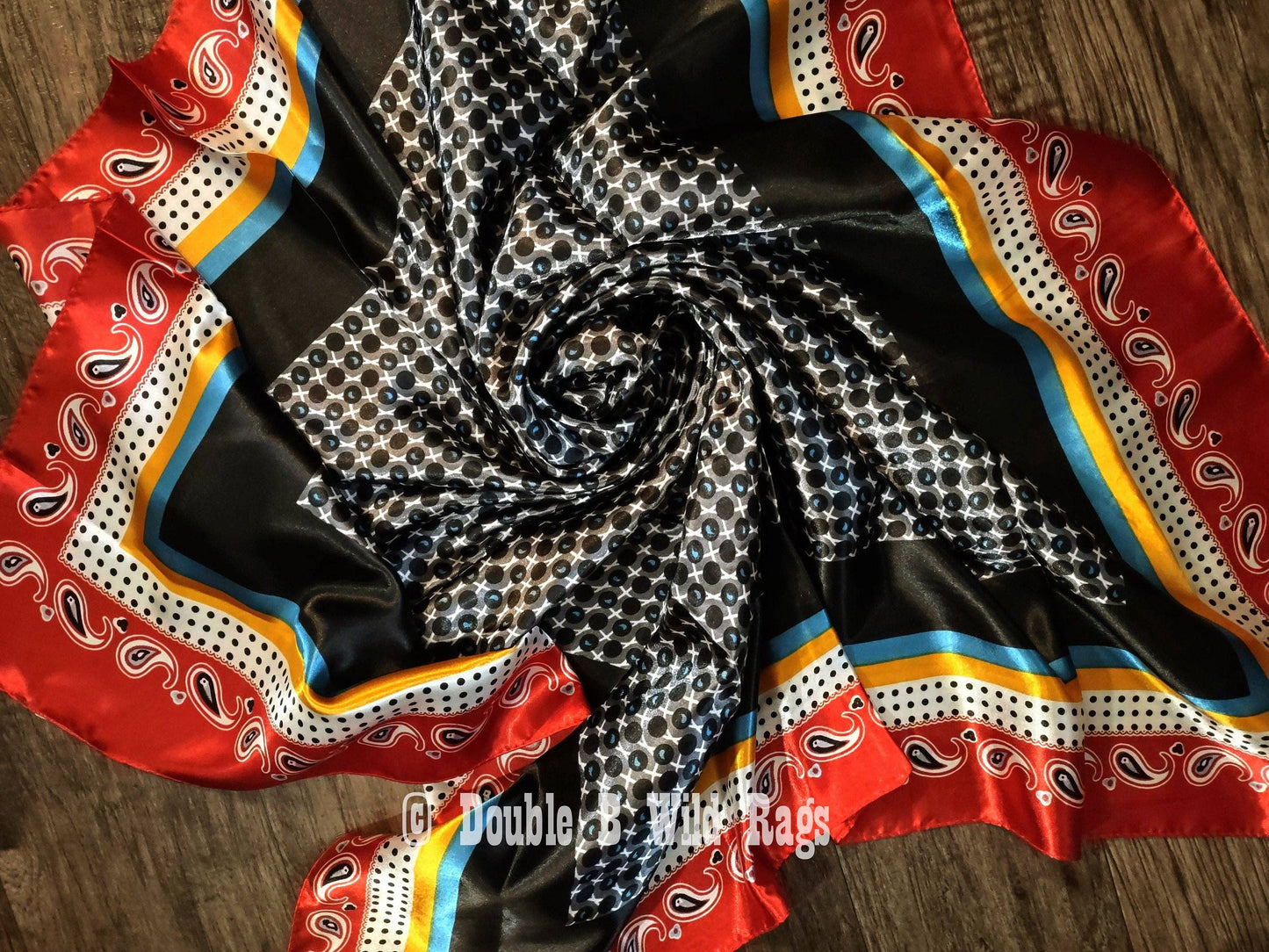 Double B Wild Rags - Wild Rag BARGAIN CORNER Motif center with Paisley Border Cowboy Western Neck Scarf by Double B Wild Rags - Black and Red
