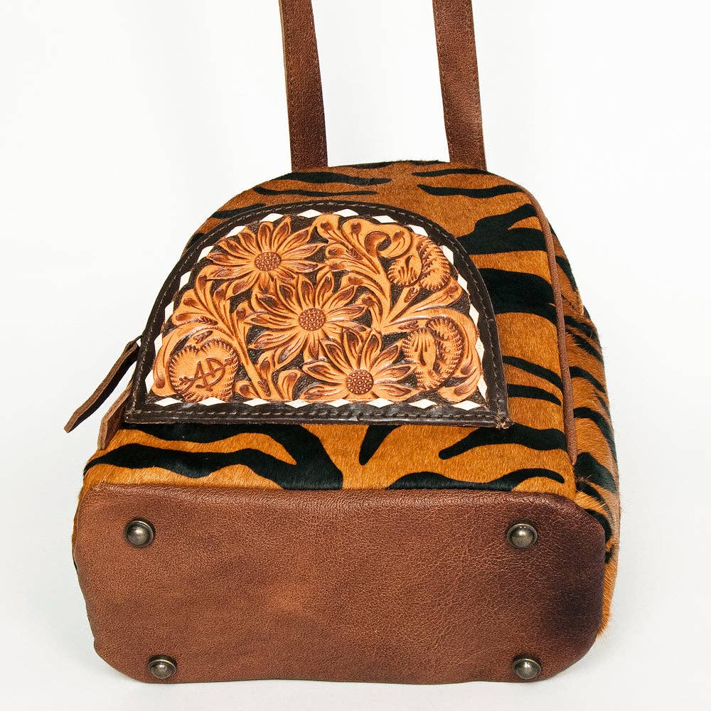 LS Western - ADBGS156 Printed Cowhide Leather Backpack with Tooled Floral Pocket - Western Wild Style - ADBGS156AF