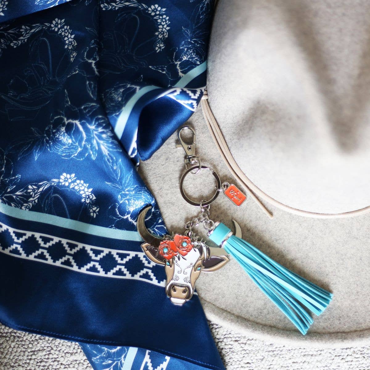 Sophisticated Country Lady - Rodeo Rosie Cow Enamel Keychain Bag Charm - Hanging Card
