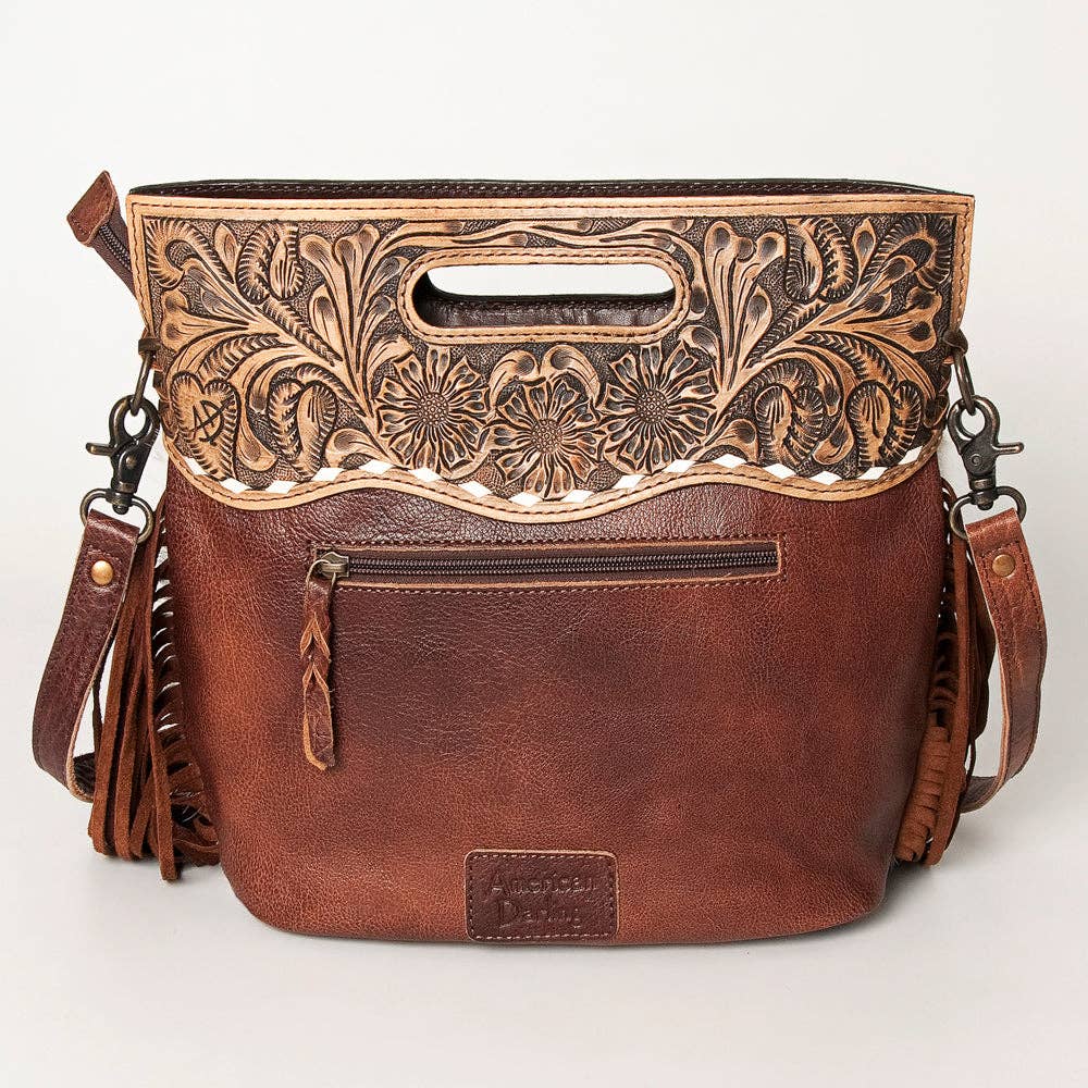 LS Western - LC-ADBGS146 Western Crossbody Bag - Tooled Leather & Hair-On Hide - ADBGS146AR