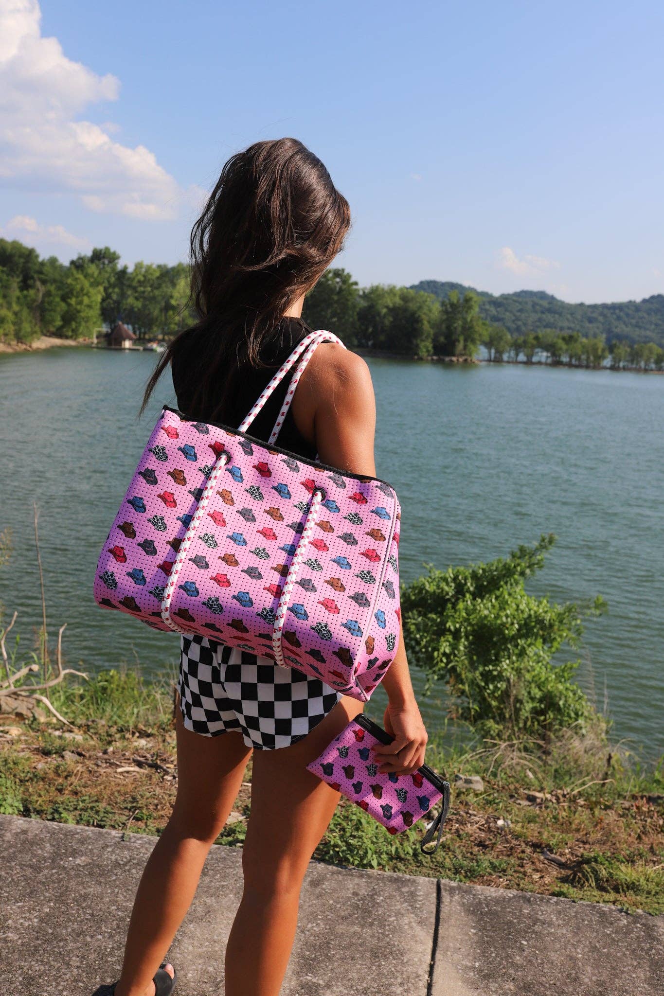 The Front Porch Label - Large Tote in Pink Cowboy Hat