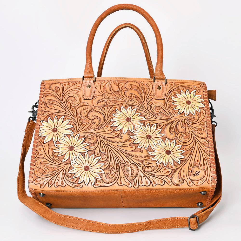 ADBG235 American Darling Western Leather Tote Bag - Hand Tooled Floral Carved Braided Purse - ADBG235J