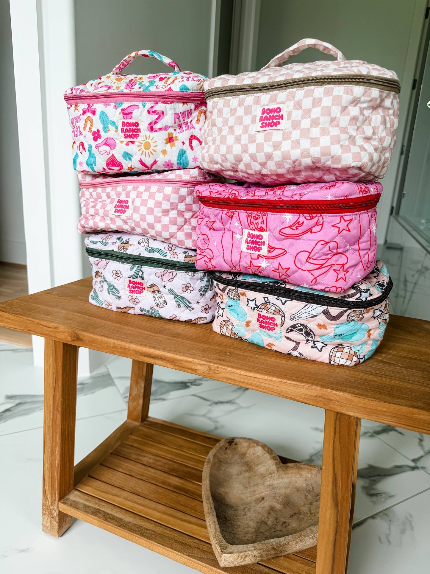 Boho Ranch Shop - Quilted Western Makeup Bag  | Cowgirl Cosmetic Bag Fabric  - RODEO BARBIE