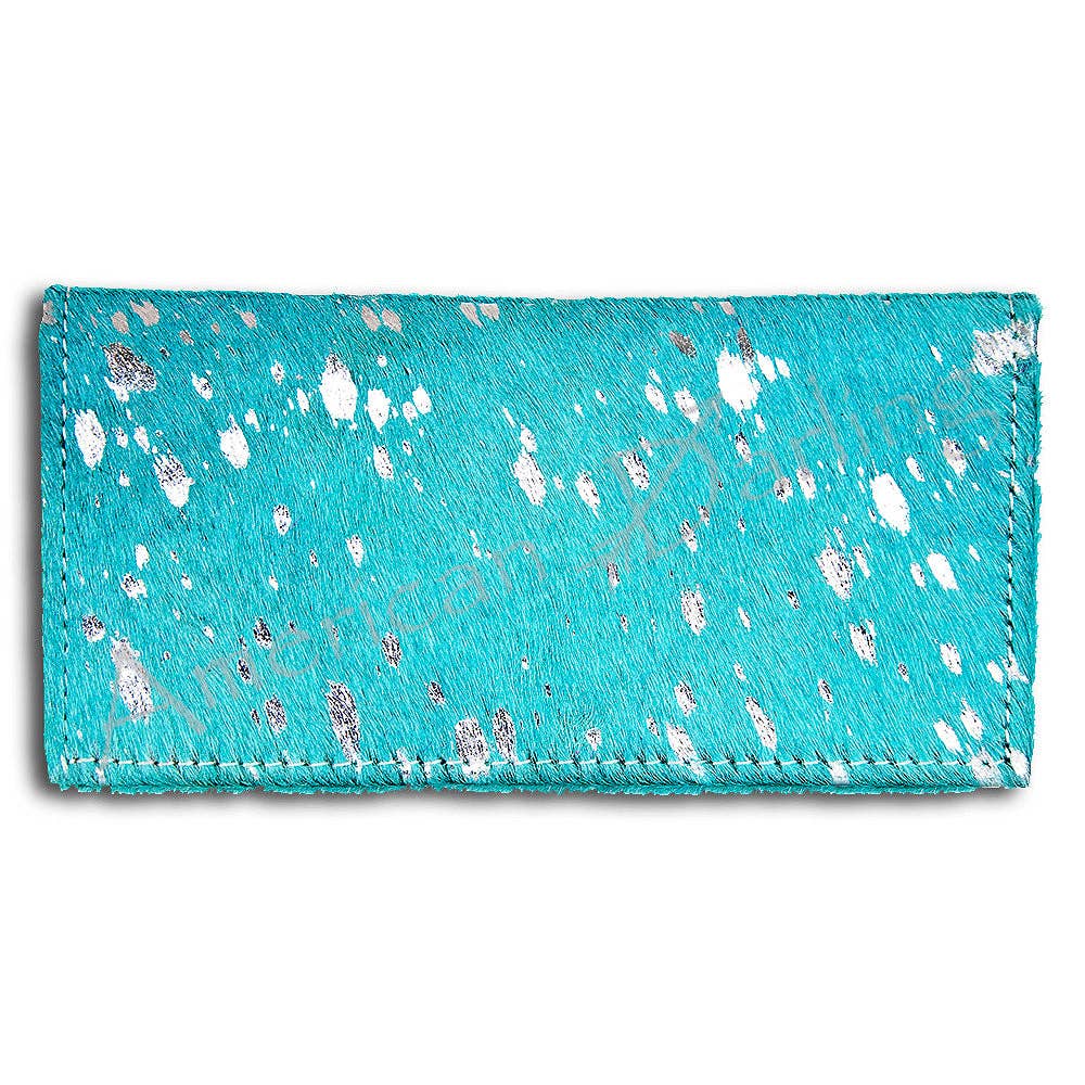 LS Western - ADBG258 American Darling Wallet Bag - Handcrafted Hair-On Cowhide & Genuine Leather Western Wallet - ADBG258TRQ