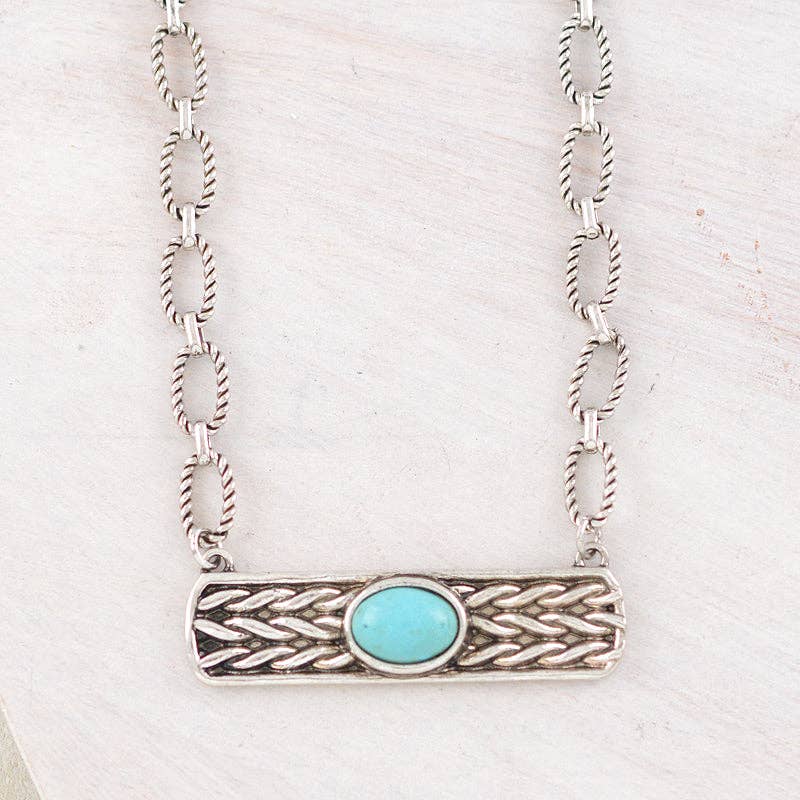 YK Trading Inc - Western Turquoise Semi Stone Bar Necklace - Turquoise/Silver