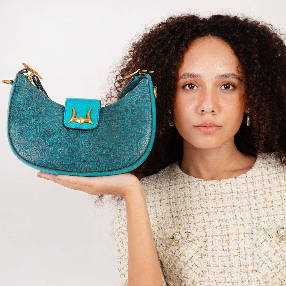 Myra Bag - Loyal West Hobo Medium Purse Turquoise Floral - Turquoise Floral Leather / Single