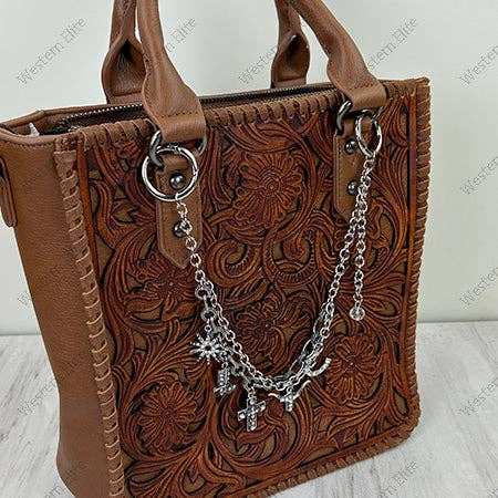 Western Elite Jewelry - PC260418-06              12'' Silver metal chain with western charms Purse chain