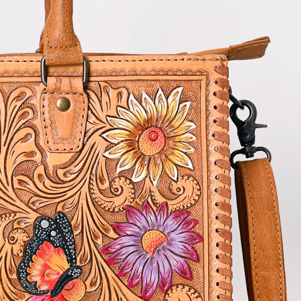 ADBG235 American Darling Western Leather Tote Bag - Hand Tooled Floral Carved Braided Purse - ADBG235J