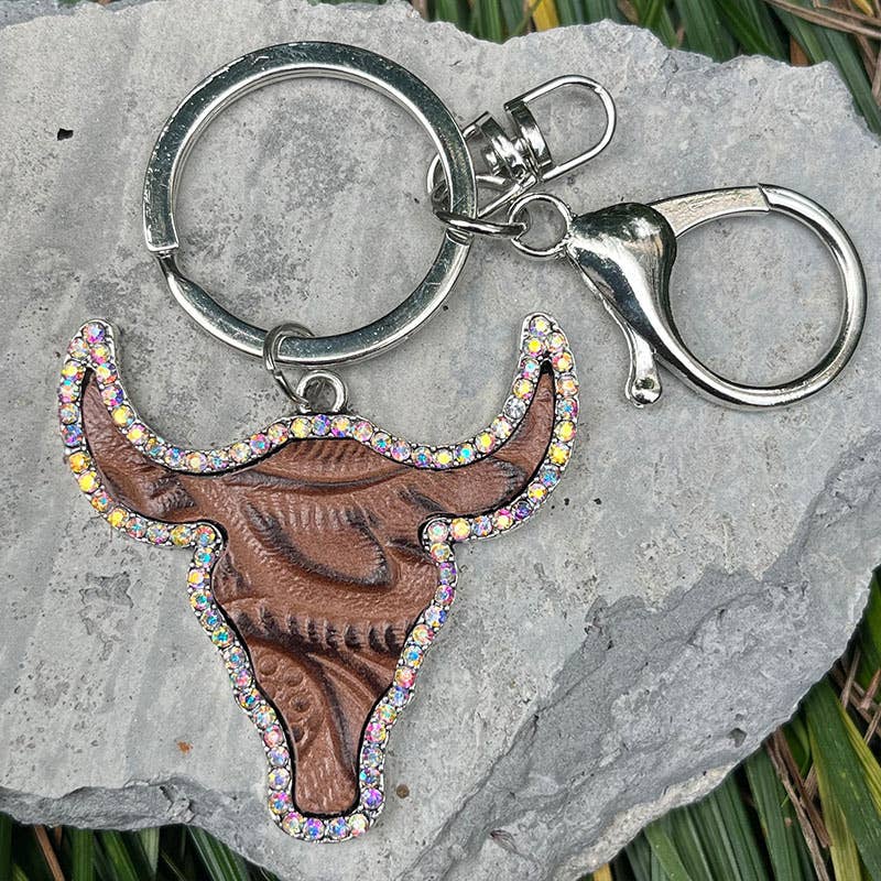 MKS America - Shiny Rhinestone Bull Head Keychain - Color_2 / M