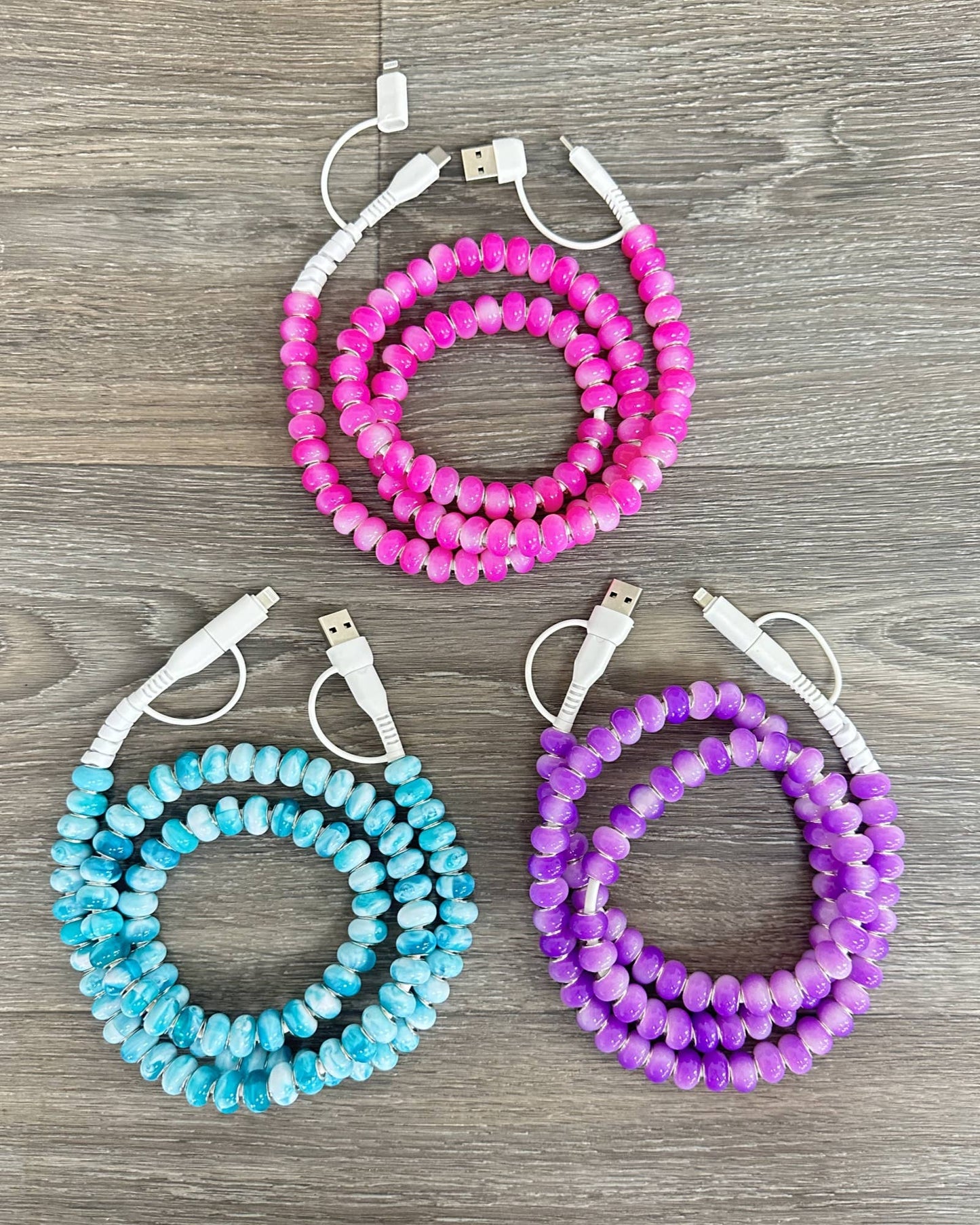 DESHENG ENTERPRISE -  WESTERN BEADED PHONE CHARGER CUTE USB XHARGING CABL 4-IN-1  - Purple