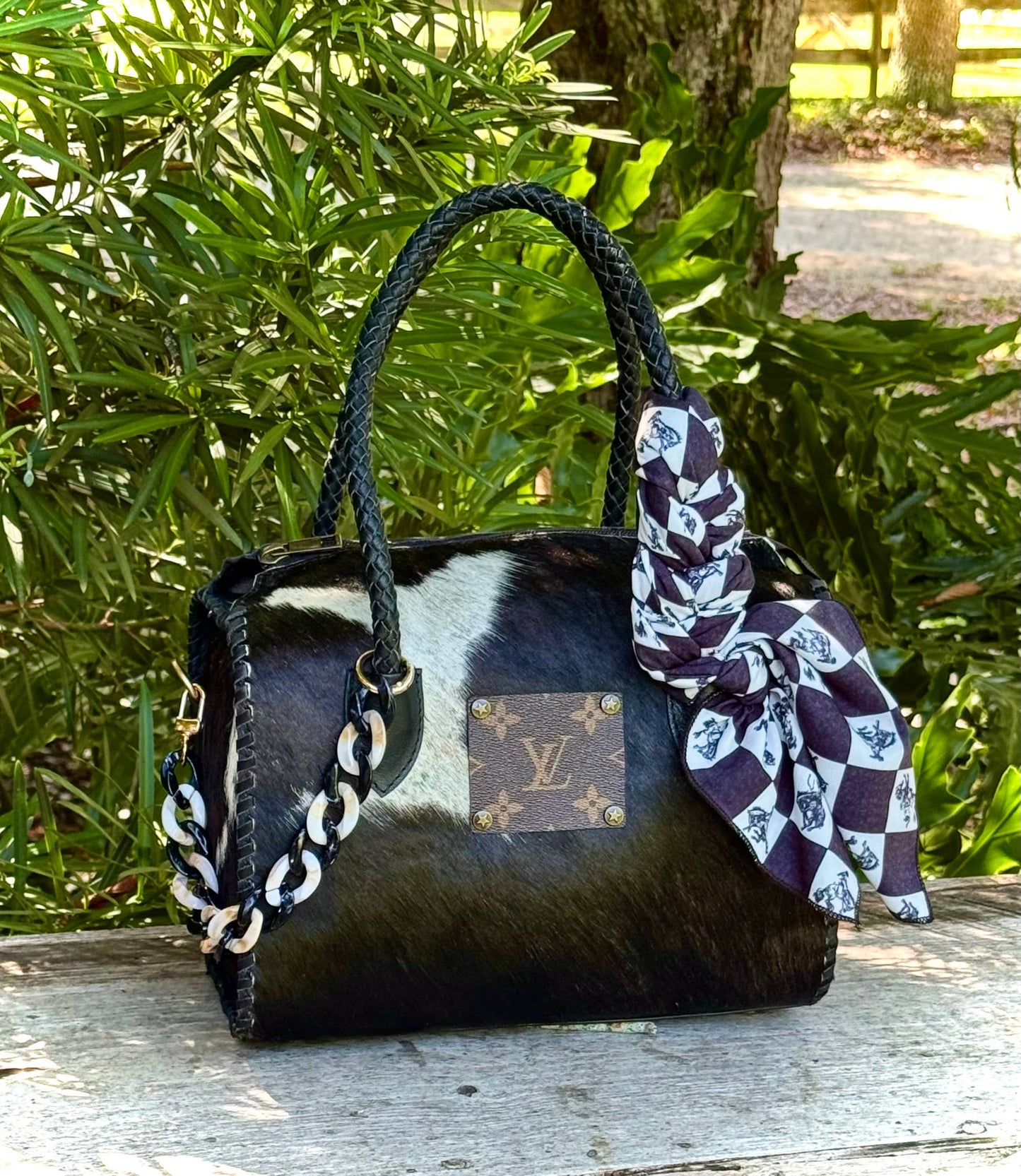 Southern Junkie Gypsy Boutique - Upcycled LV Cowhide Leather Speedy Crossbody Bag Western