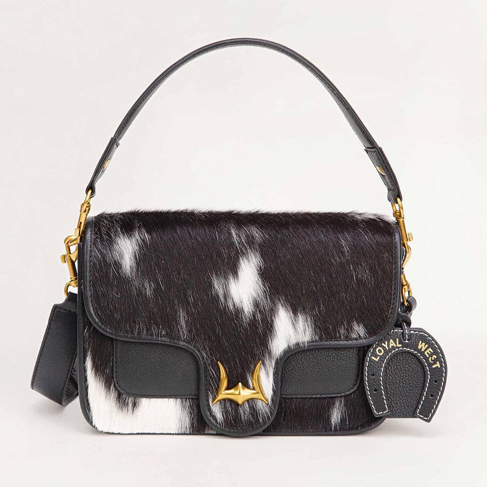 Myra Bag - Loyal West Shell Medium Purse Black And White - Black And White Cowhide And Calfskin / Single