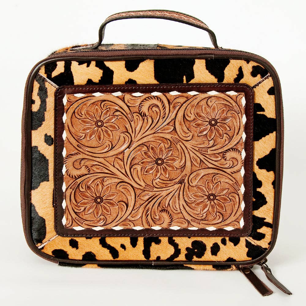 ADBGA227 American Darling Leopard Cowhide Tooled Leather Whipstitched Jewelry Case - ADBGA227