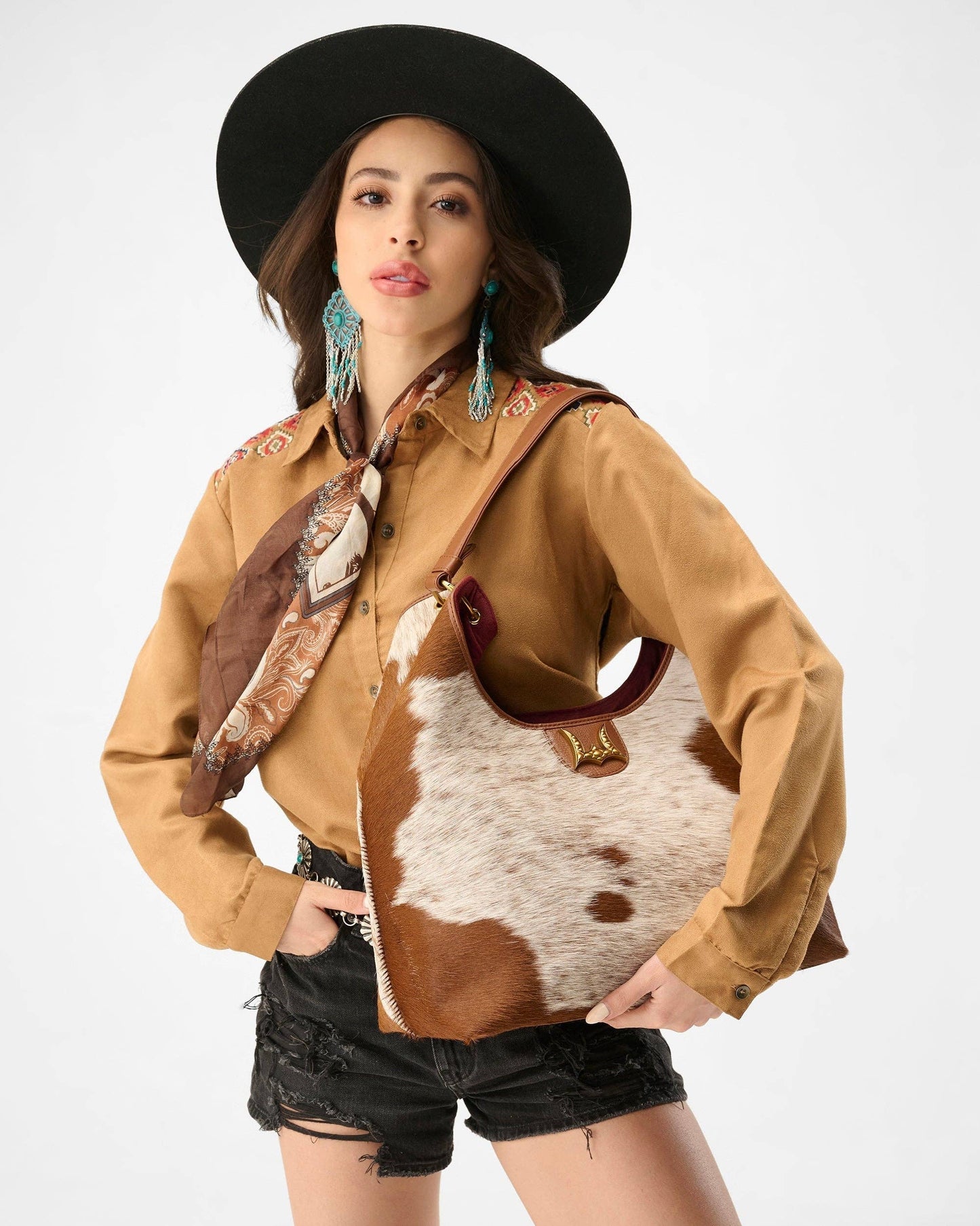 Loyal West - LW Large Purse - In Brown & White Cowhide & Calfskin - NaN / Nan / Brown & White Cowhide