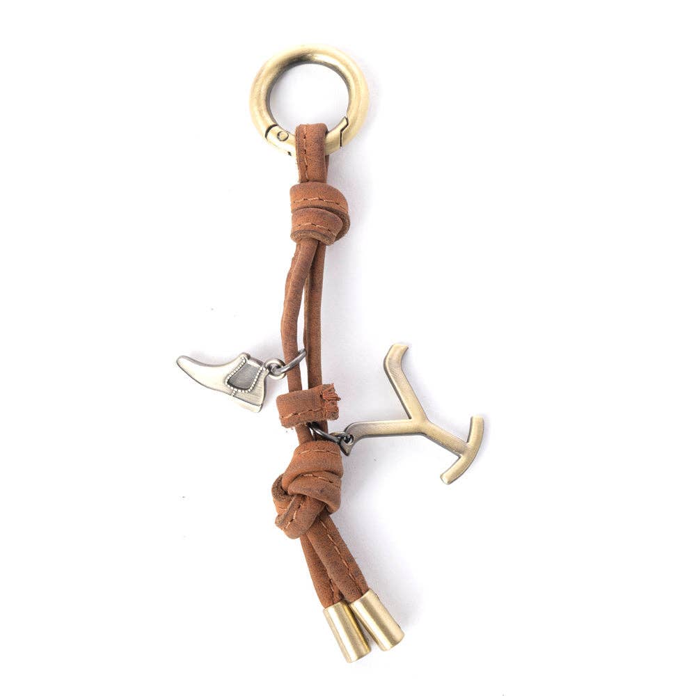 Myra Bag - Yellowstone Longhorn Leather Key Fob in Saddle Oak