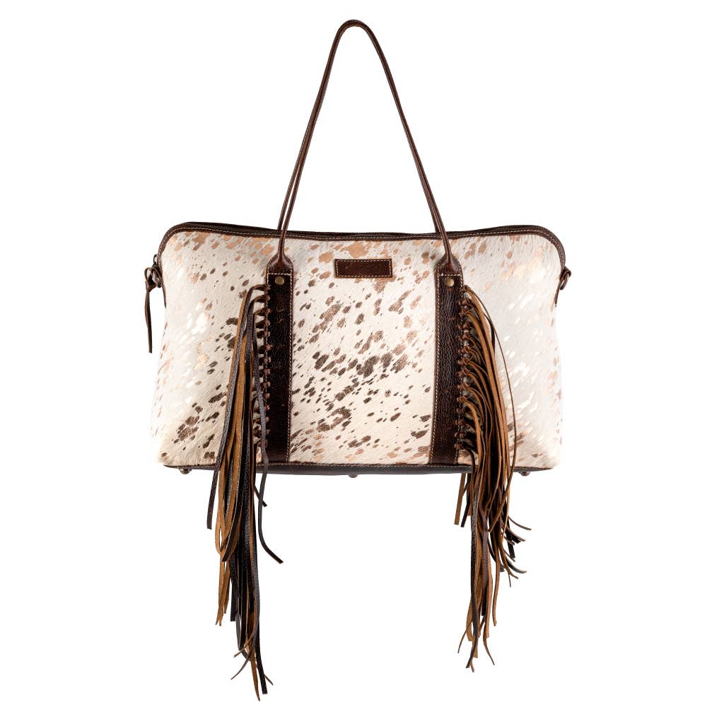 Full Grain Leather & Acid Wash Cowhide Mini Duffle - Women's - Tan / Gold