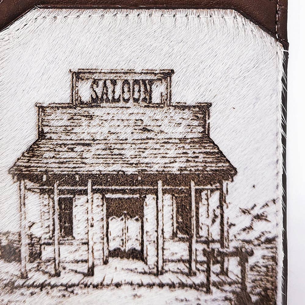 Cowhide Leather Card Holder - Engraved Western Leather Slim Wallet