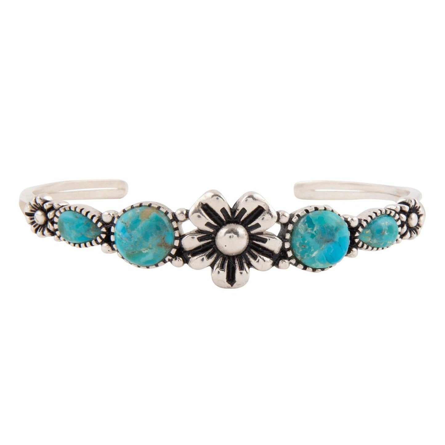 Barse Jewelry - Floral Blue Turquoise and Silver Cuff Bracelet