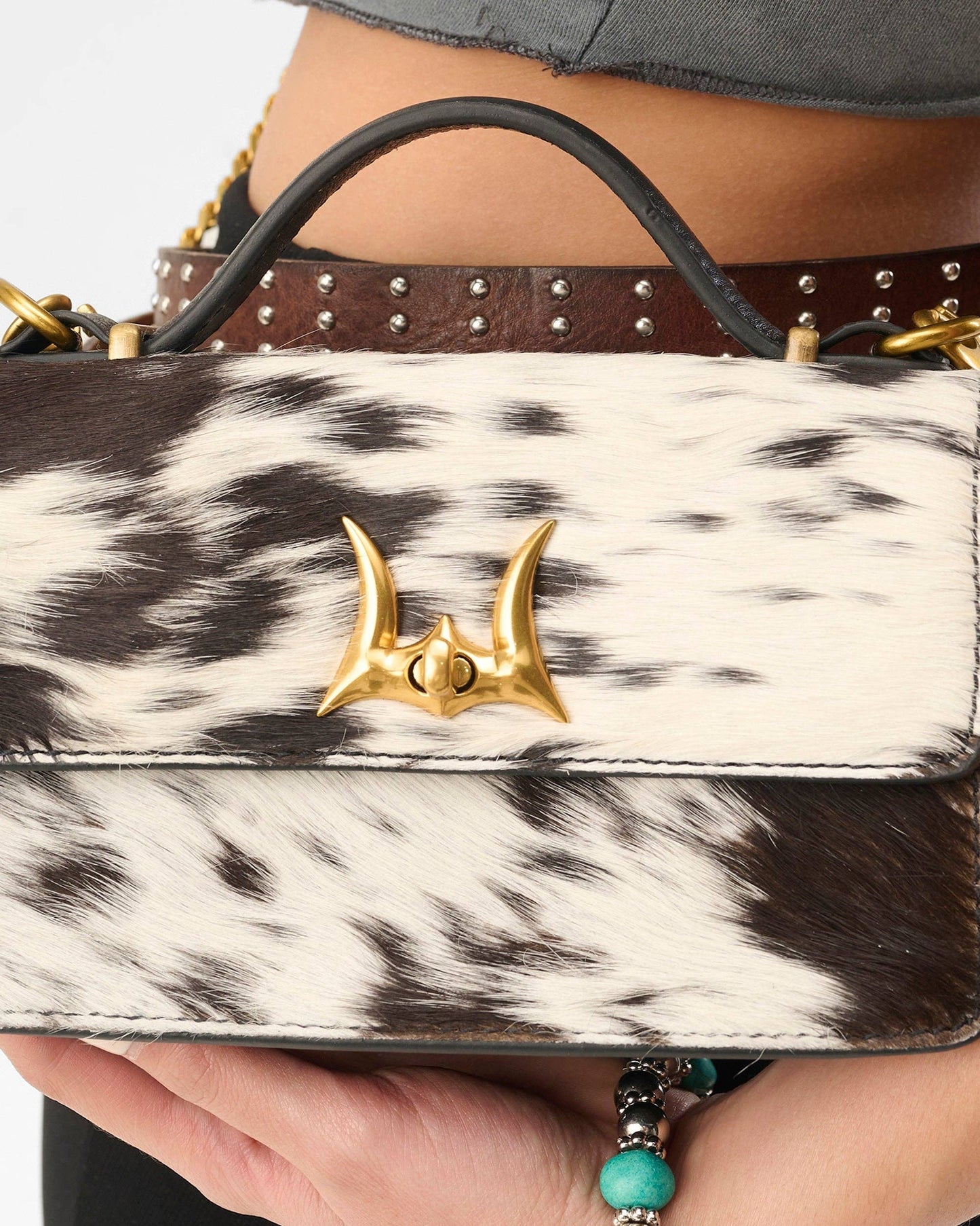 Loyal West - Valencia Leather Bag - Black & White Cowhide