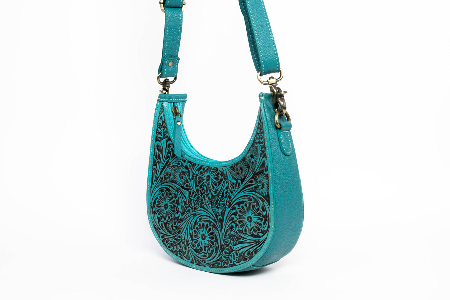 Turquoise Half-Moon Leather Shoulder Bag