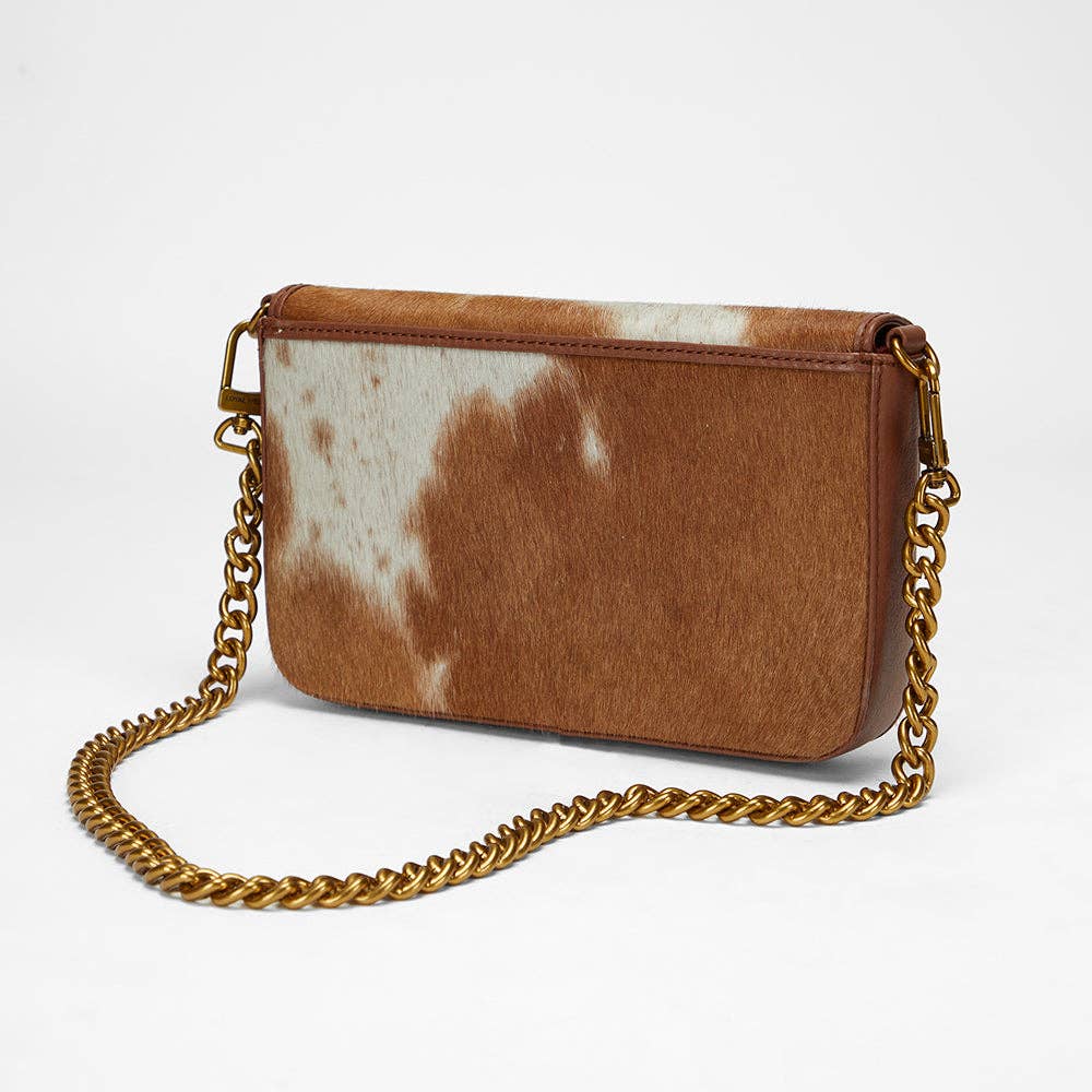 Myra Bag - Loyal West The On The Go Mini Chain Bag- In Brown & White Cowhide And Calfskin - Single