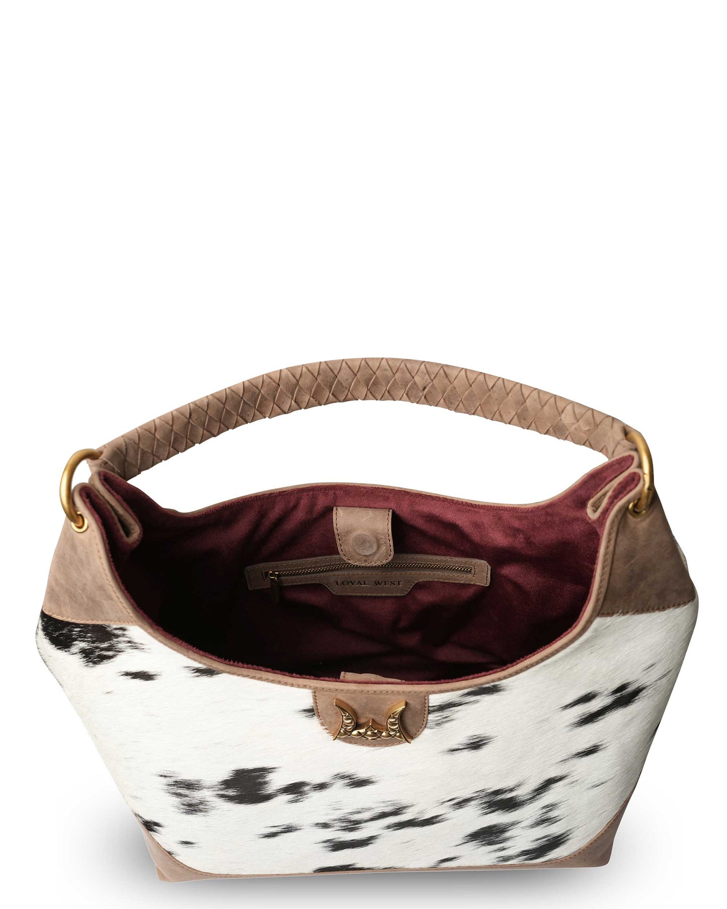 Loyal West - LW Large Purse - Black & White Cowhide with Oiled Brown Leather - NaN / Black & White Cowhide