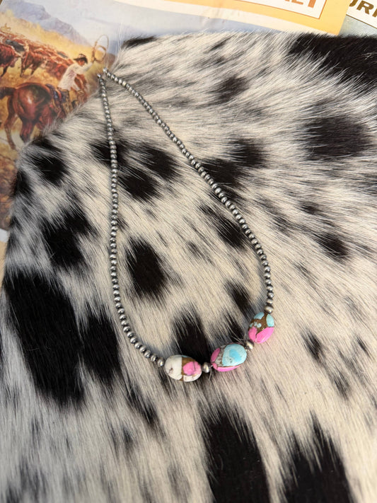 Z Bars Jewelry - #122 Sterling Silver Pearls with Cotton Candy Stones  - 18"