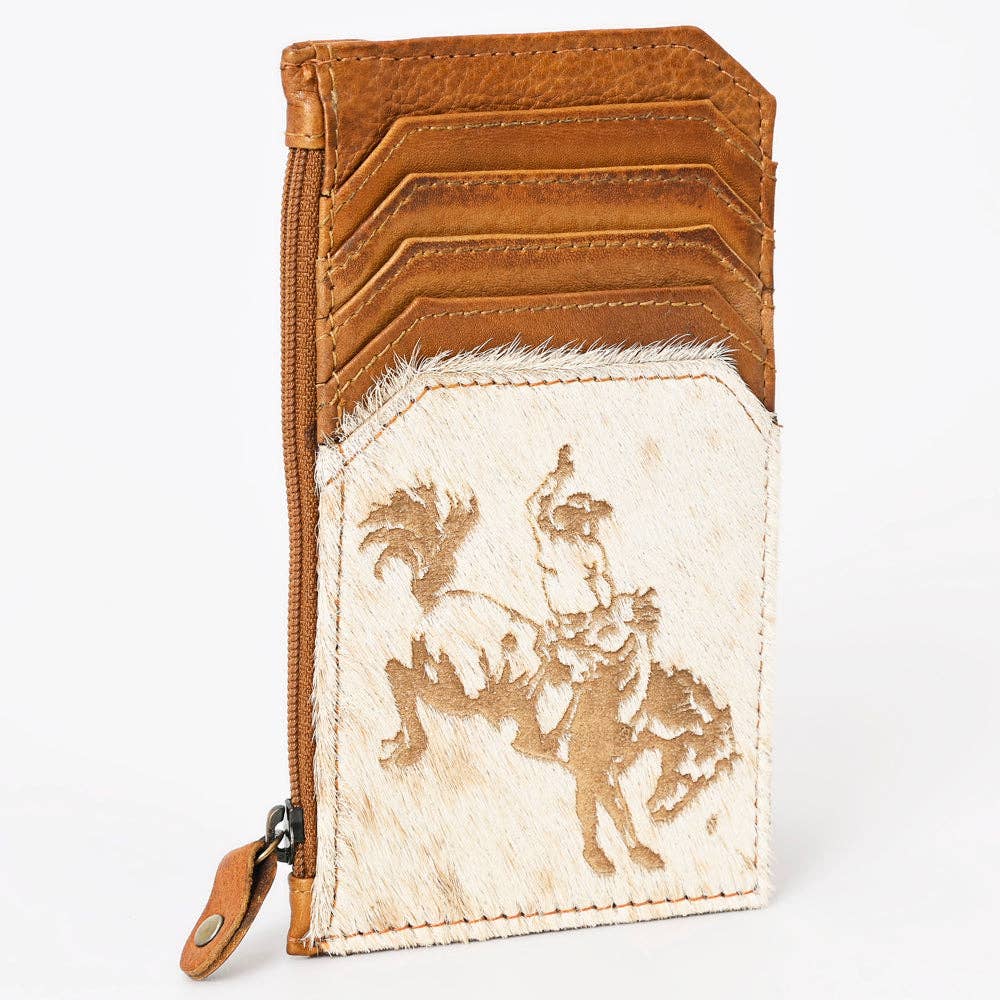 Cowhide Leather Card Holder - Engraved Western Leather Slim Wallet