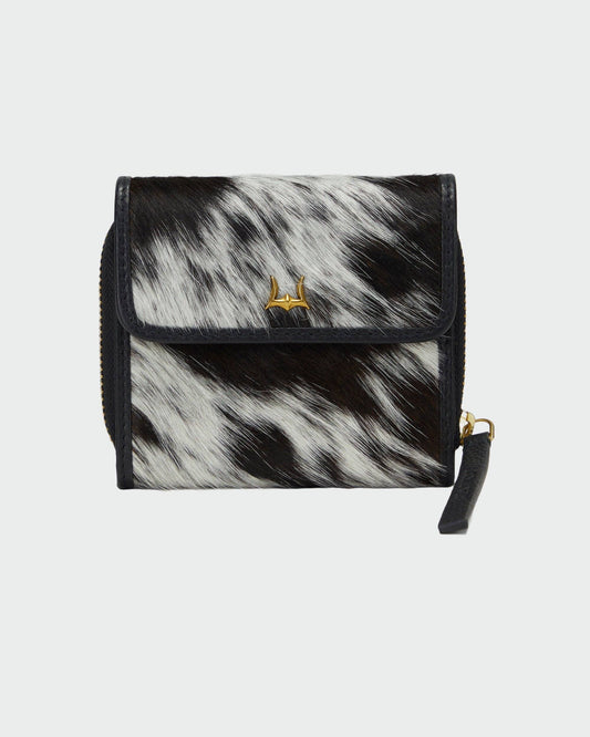 Loyal West - Sophia Card Holder In Black & White Cowhide