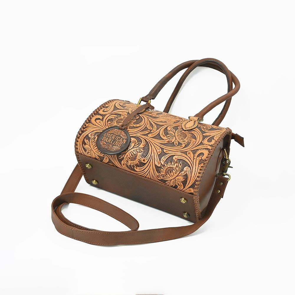 American Darling Hand-Tooled Leather Speedy Bag Classic Western Floral Design - ADBGA1044