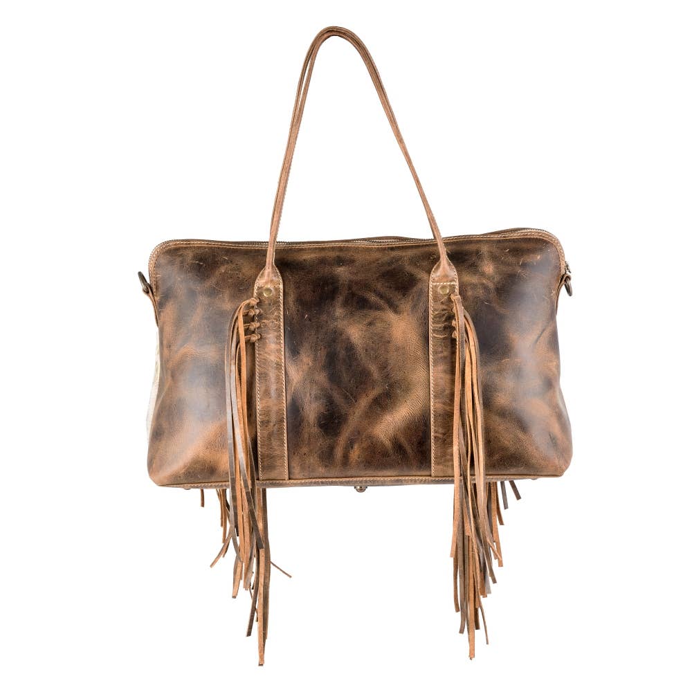 Full Grain Leather & Acid Wash Cowhide Mini Duffle - Women's - Black/Silver