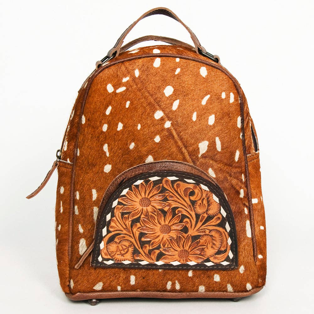 LS Western - ADBGS156 Printed Cowhide Leather Backpack with Tooled Floral Pocket - Western Wild Style - ADBGS156AF