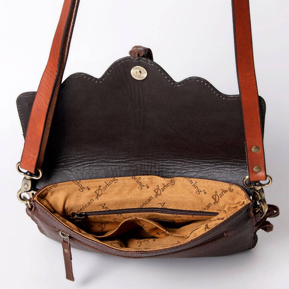 American Darling Hand Tooled Floral Carved Genuine Leather Messenger Bag