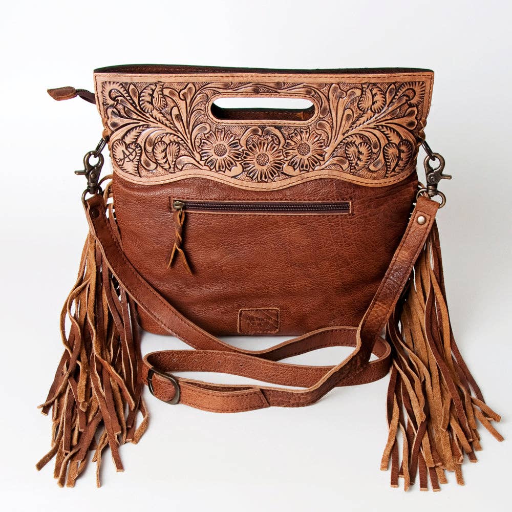 LS Western - LC-ADBGS146 Western Crossbody Bag - Tooled Leather & Hair-On Hide - ADBGS146AR