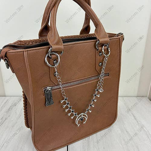 Western Elite Jewelry - PC260629-08             Silver metal chain with black stone squash blossom adjustable Purse chain