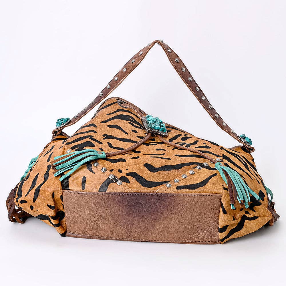 LS Western - ADBG989 American Darling Hair-On Cowhide Western Leather Hobo Bag with Fringes - ADBG989C