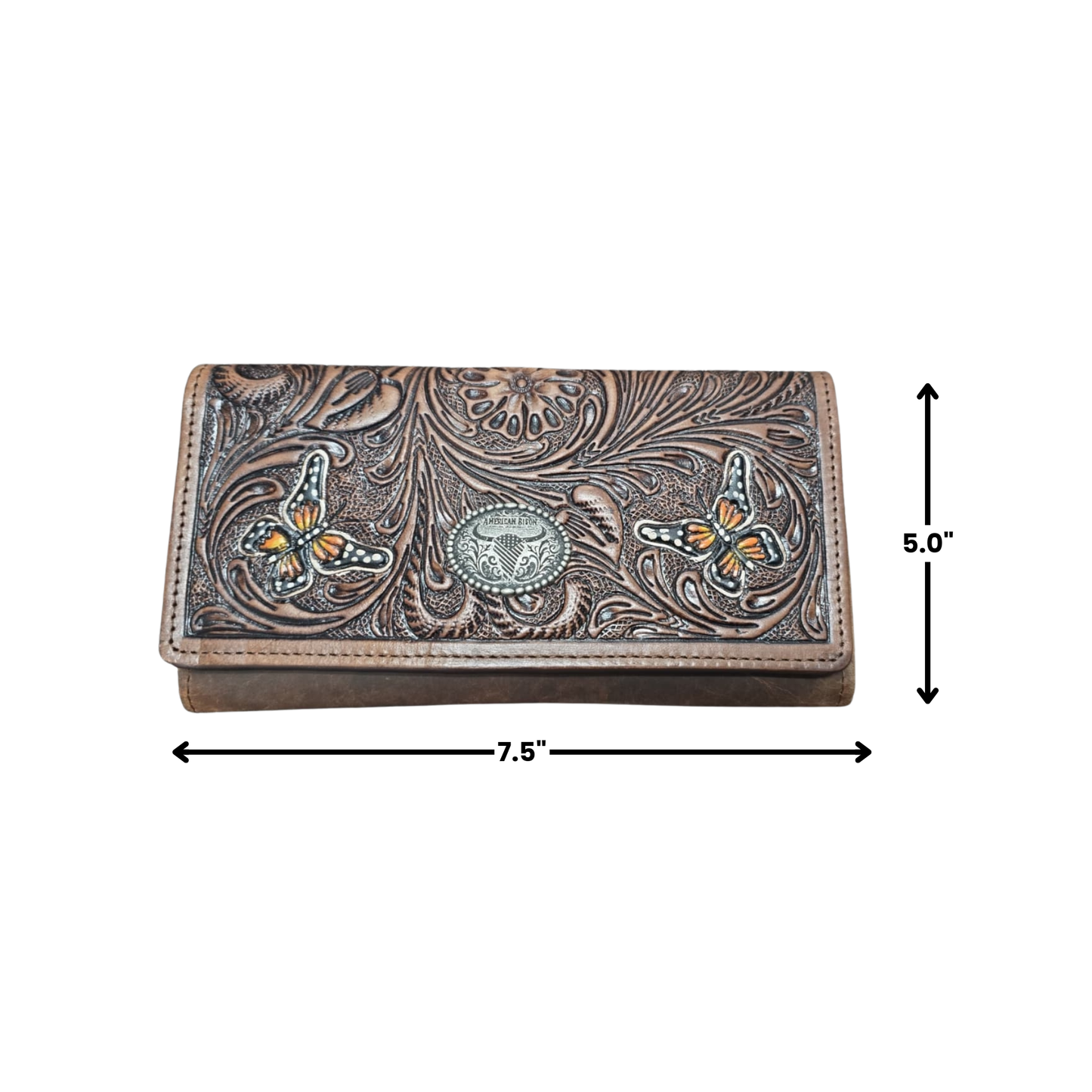 Leather Impressions Inc - Women’s Brown Leather Wallet Floral Butterfly ABLW 18-25201