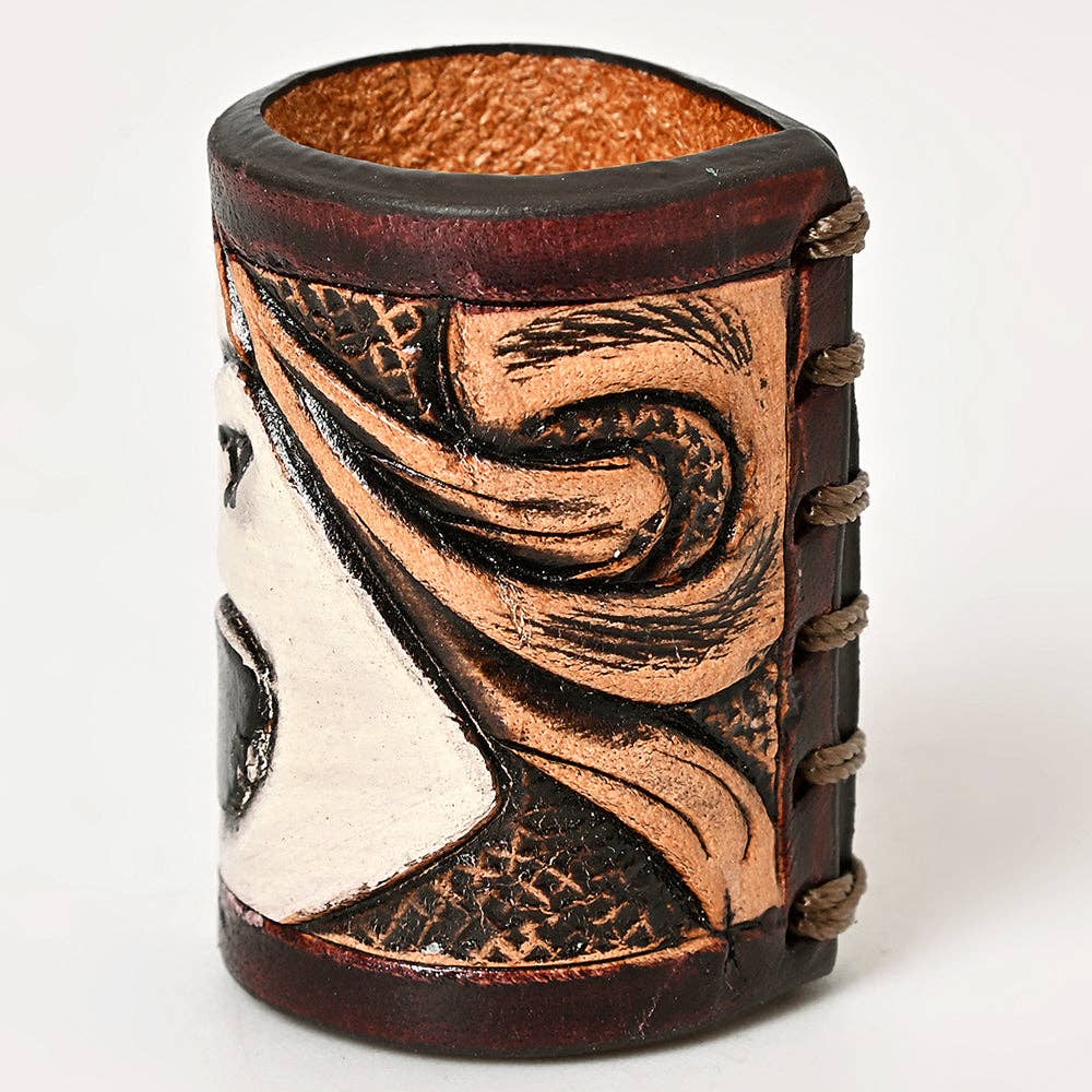 LS Western - Hand Tooled Leather Scarf Ring Vegetable-Tanned Scarf Slide - ADSRG104H
