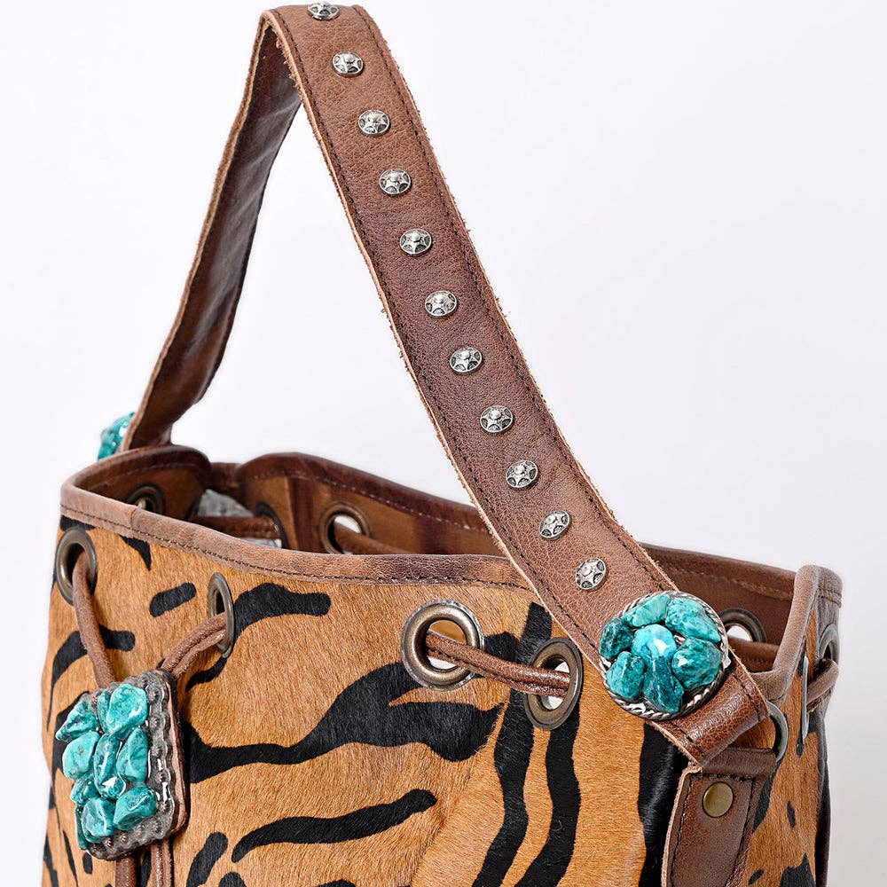LS Western - ADBG989 American Darling Hair-On Cowhide Western Leather Hobo Bag with Fringes - ADBG989C