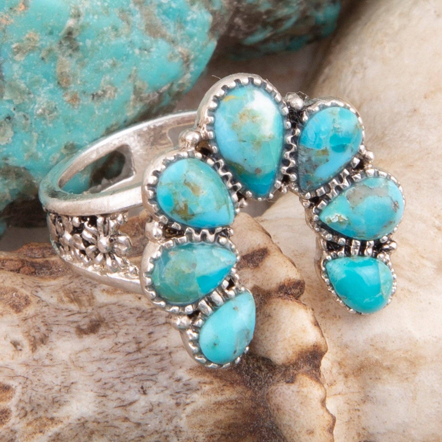 Barse Jewelry - Floral Blue Turquoise and Silver Ring - 8