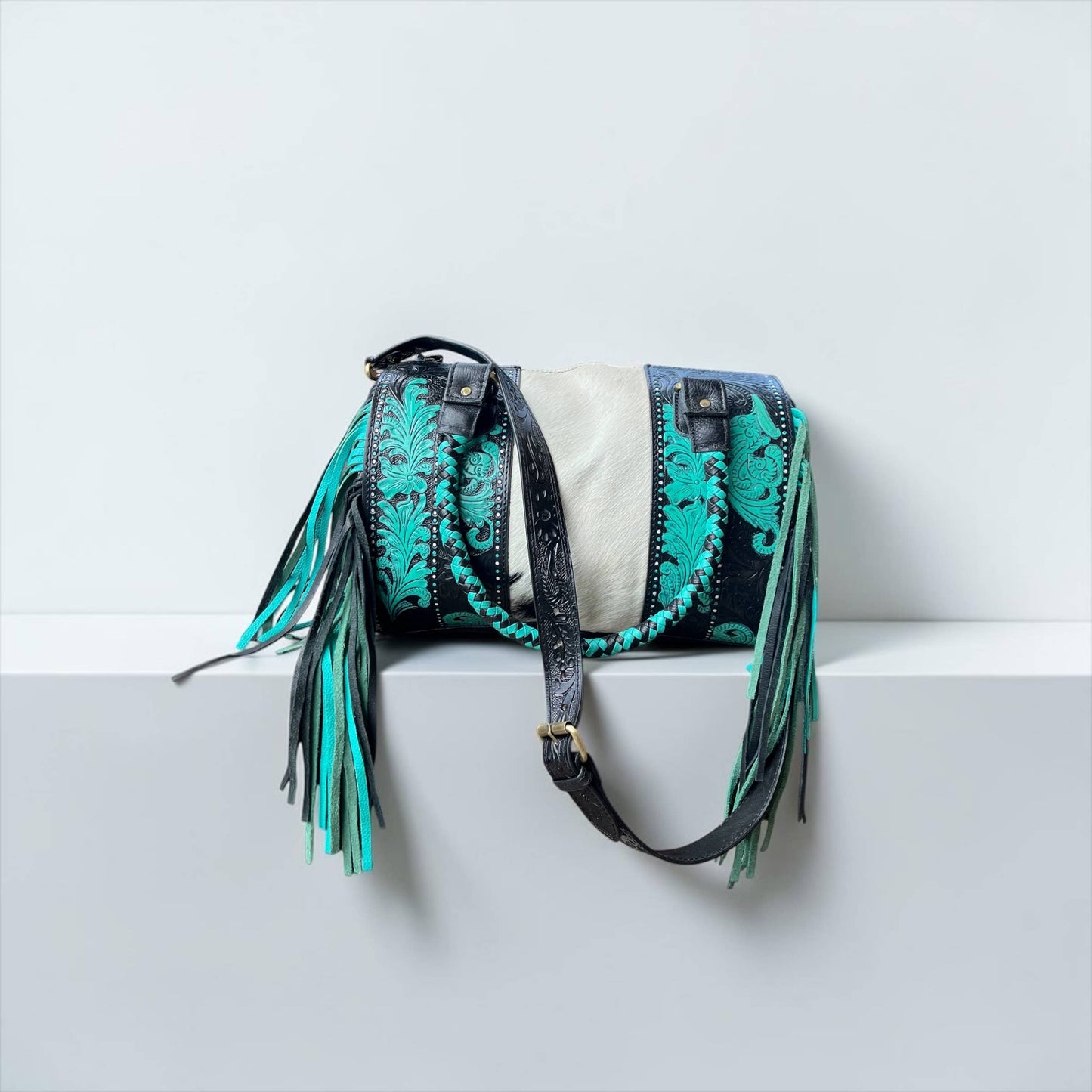 Turquoise/black floral speedy bag 